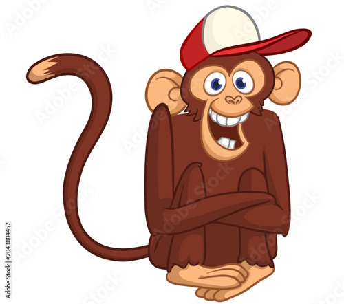 Photography Cartoon funny monkey chimpanzee with cute face expression sitting in shy pose