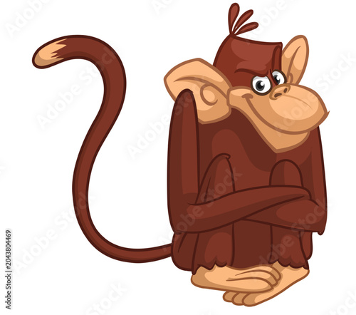 Photography Cartoon funny monkey chimpanzee with cute face expression sitting in shy pose