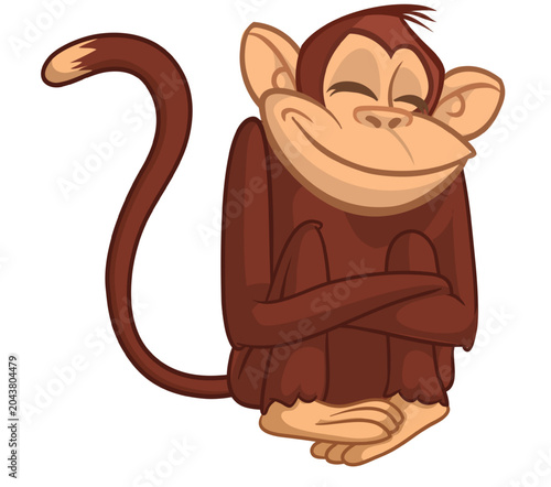 Photography Cartoon funny monkey chimpanzee with cute face expression sitting in shy pose