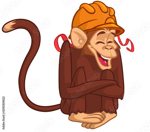 Photography Cartoon funny brown monkey chimpanzee wearing safety helmet