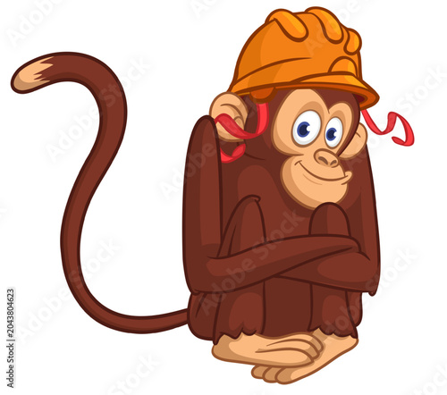 Photography Cartoon funny brown monkey chimpanzee wearing safety helmet