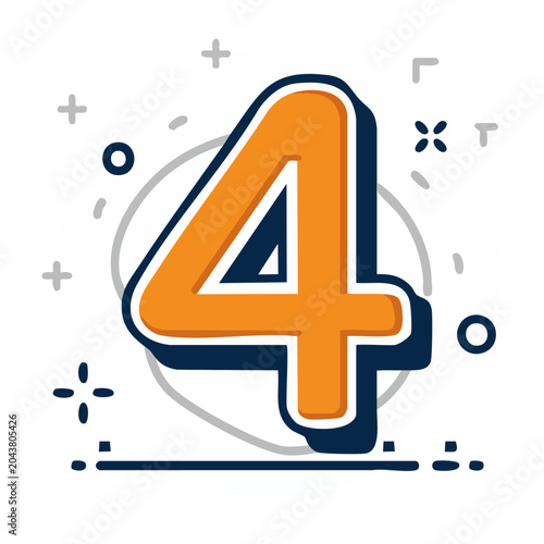 Stylized Number 4 Icon with Decorative Elements