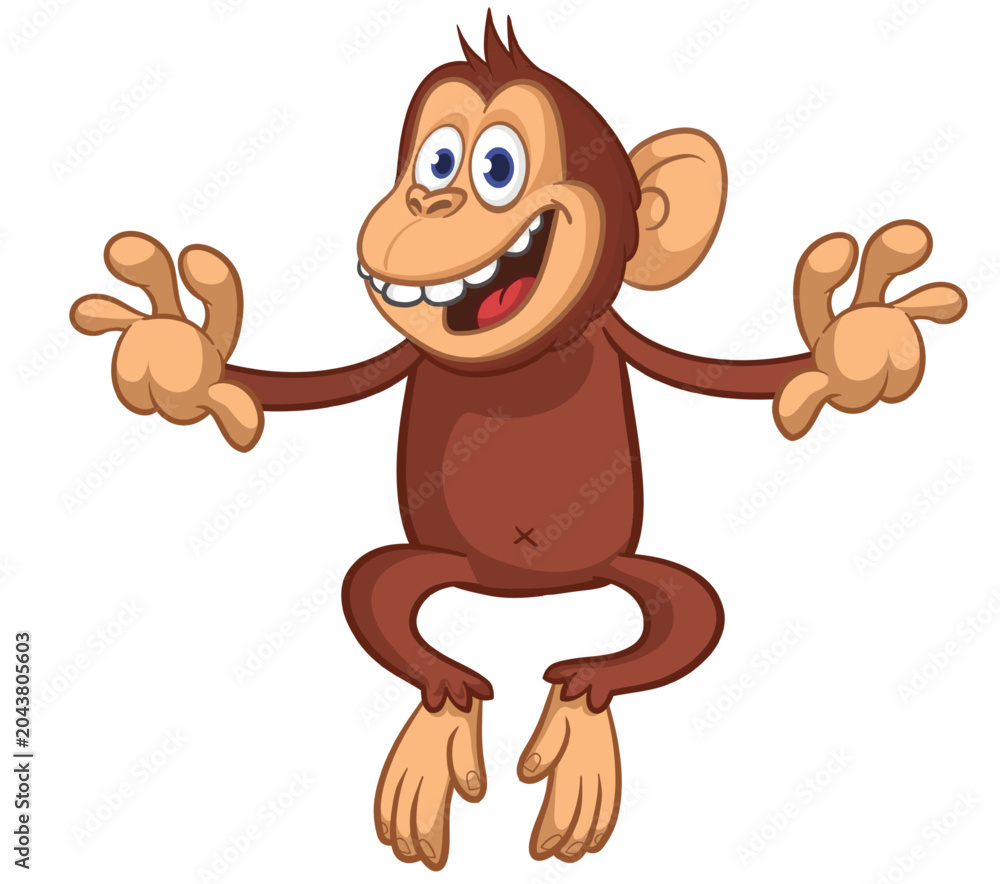 Obraz premium Cartoon funny monkey. Vector illustration isolated on white