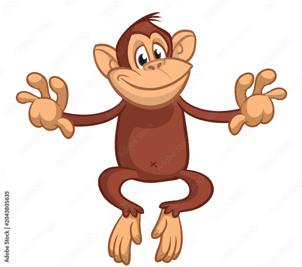 Fototapeta premium Cartoon funny monkey. Vector illustration isolated on white