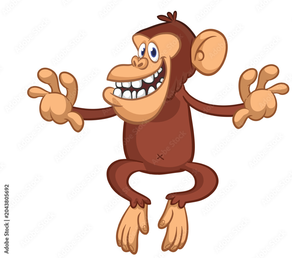 Obraz premium Cartoon funny monkey. Vector illustration isolated on white