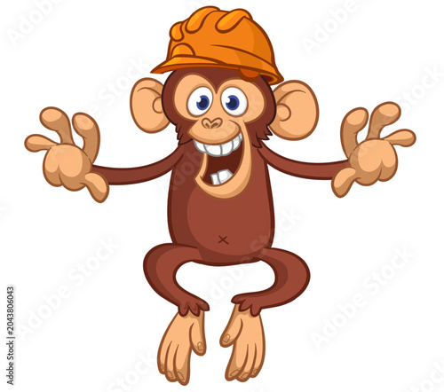 Photography Cartoon funny brown monkey chimpanzee wearing safety helmet