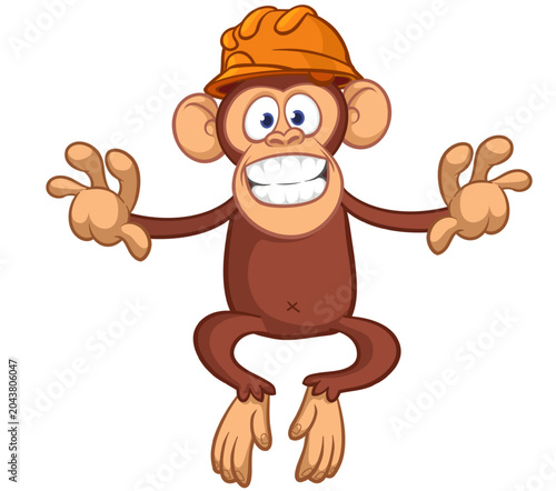 Photography Cartoon funny brown monkey chimpanzee wearing safety helmet