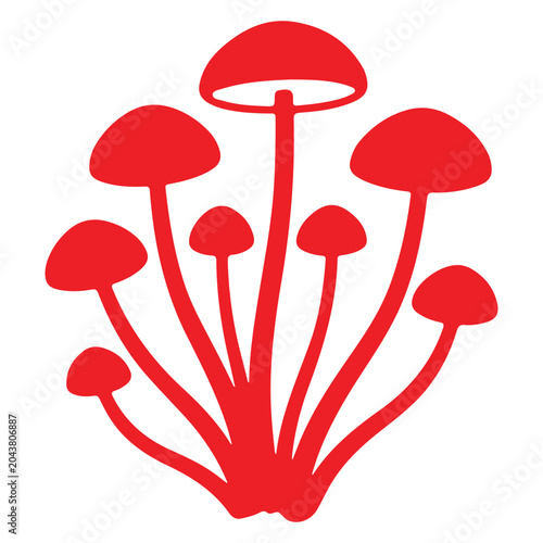 Cuadro en lienzo Cluster of vibrant red mushrooms illustration.