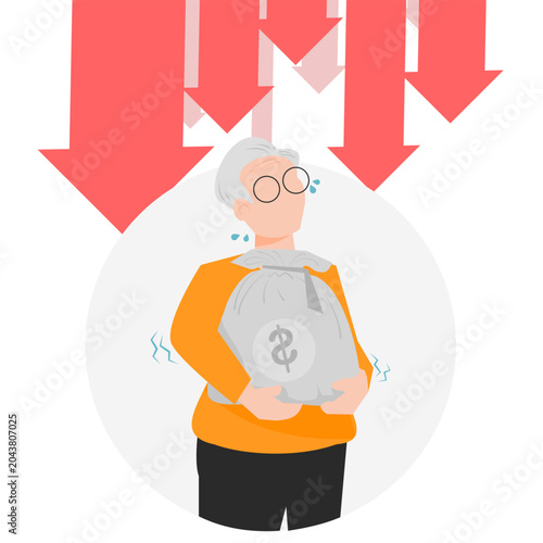 Elderly person protecting savings during an economic downturn. Concept of financial security, retirement planning, wealth preservation, rising living costs, and managing personal finances in uncertain