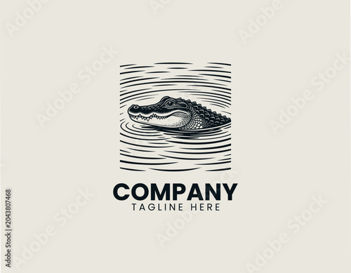 Alligator emerging from water black vector illustration