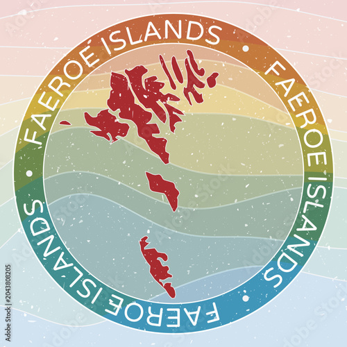 Vintage Faeroe Islands Round Logo. Distressed wave stripes Country badge with grunge scratch texture. Faeroe Islands Retro Map Emblem. Vector Illustration.