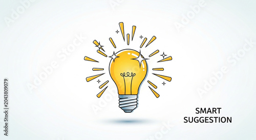 A bright glowing light bulb illustration symbolizing a smart suggestion concept in a clean vector graphic design