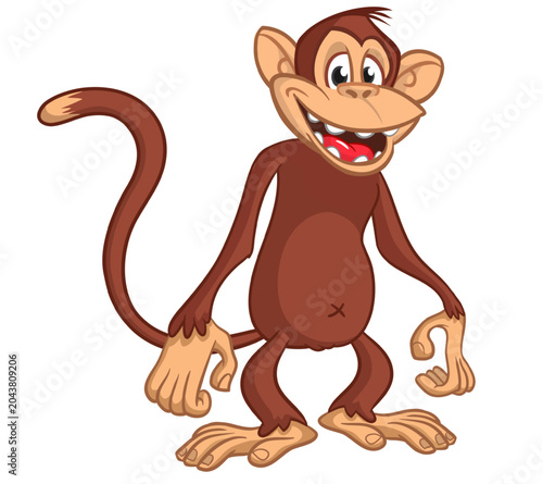 Photography Cartoon happy monkey with funny face expression standing and posing