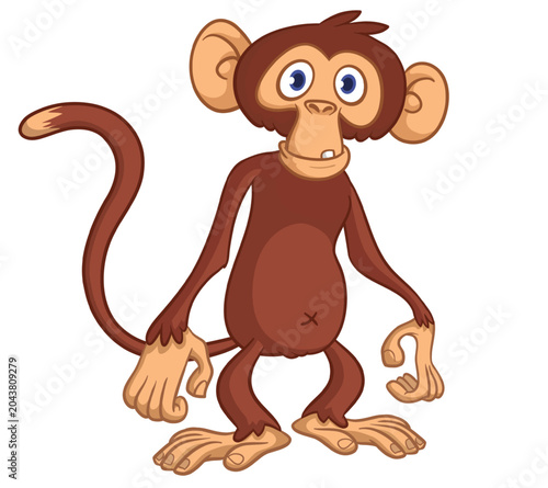 Canvas Print Cartoon happy monkey with funny face expression standing and posing