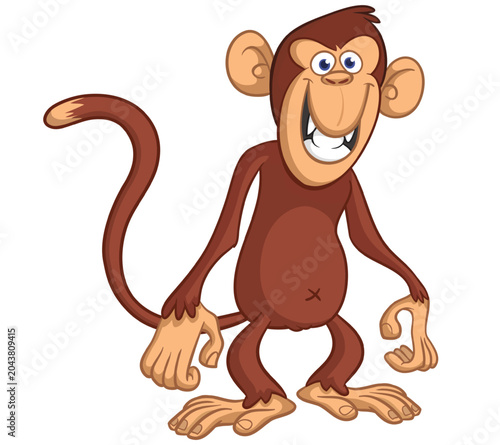 Photography Cartoon happy monkey with funny face expression standing and posing