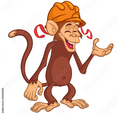Photography Cartoon funny brown monkey chimpanzee wearing safety helmet