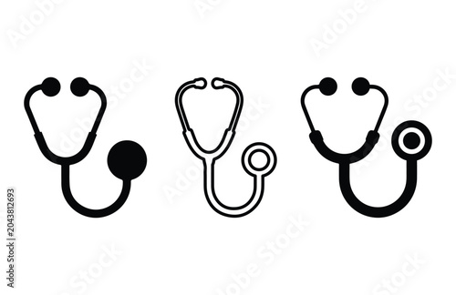 Set of three medical stethoscope icons for healthcare design