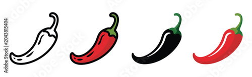 Obraz na płótnie Chili Pepper Variety: A collection of chili peppers, depicted in various styles from outline to vibrant colors, showcasing their diverse forms and hues