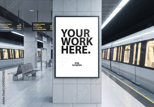 Framed poster Mockup on the wall in the subway