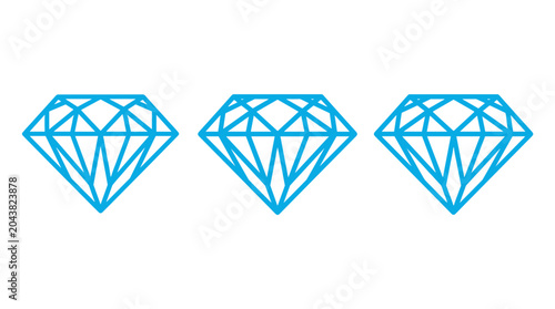 A graphic illustration of three blue diamond shapes in a row against a clean white background.