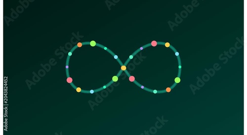 Animated infinity loop with moving colorful particles animation