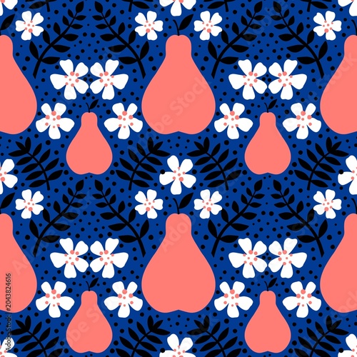 Summer fruit seamless pears pattern for wrapping paper and fabrics and kids and party accessories