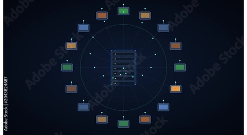 Central server data network hub digital connection animation