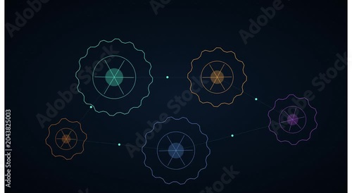 Connected colorful gear network motion animation background
