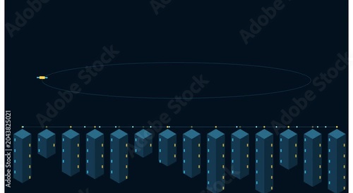 Data center server network and satellite orbit motion animation