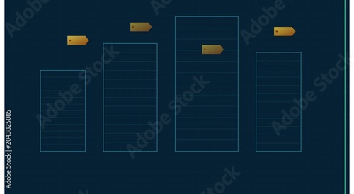 Digital bar chart growth animation with price tag animation