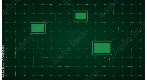 Digital circuit board network with data processing animation