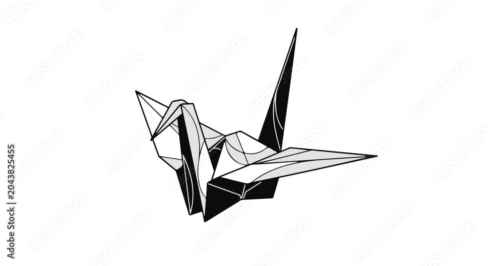 Fototapeta premium black and white origami crane on white background