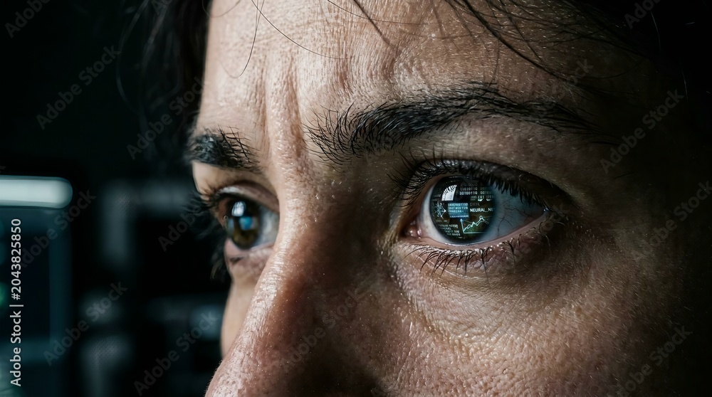 Naklejka premium Close-up portrait of intense gaze with dramatic lighting and emotional expression