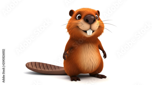 Friendly Cartoon Beaver Character Isolated on White
