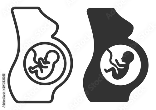 Konstfotografi fetus silhouette inside pregnant woman belly icon set medical healthcare symbol