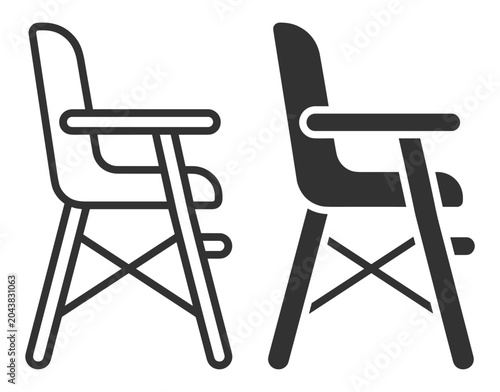 Vászonkép high chair icon set with outlines and solid style on transparent background