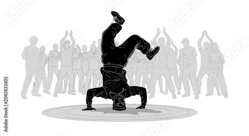 Foto Man doing breakdancing on the floor.