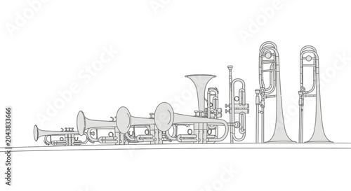 Foto Brass Musical Instruments in Line.