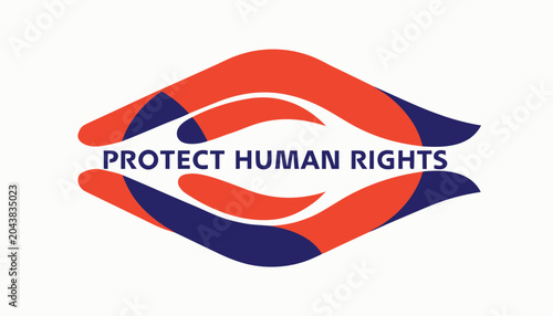Konstfotografi Symbolic orange and blue hands forming a protective human rights emblem