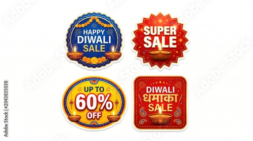 Discount labels for Diwali sale on white background
