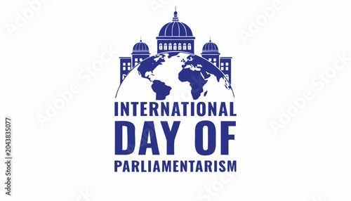 Cuadro en lienzo Blue parliament building silhouette over global globe for international day cele