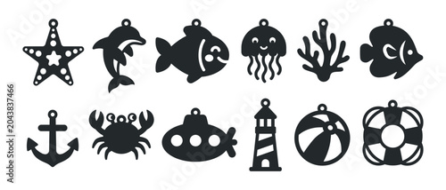 Bild auf Leinwand Set of cute summer beach theme designs for earrings, pendant or keychain