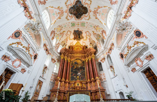Bilde på lerret Jesuit Church Jesuitenkirche interior baroque architecture nave and high altar