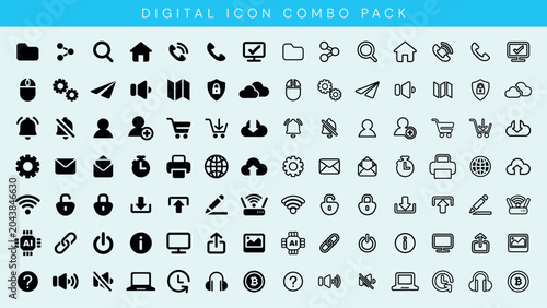 фотографія Vector digital icon combo pack with various tech and communication symbols