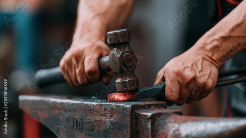 Skilled Blacksmith Forcing a Fiery Blade into Shape Amidst the Heat of the Forge, Capturing Tradition and Craftsmanship