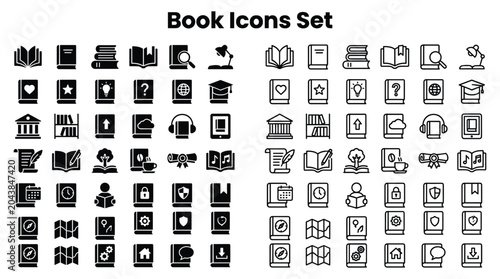Canvastavla Book icons set featuring education, learning, business, technology, and communic
