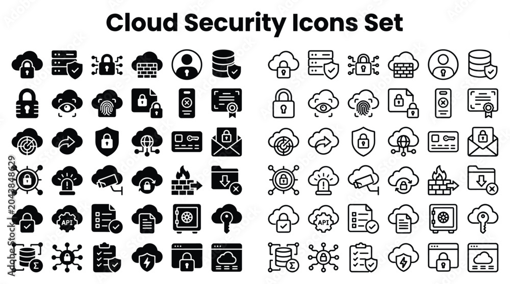Obraz premium Cloud Security Icons Set for Data Protection and Storage Solutions