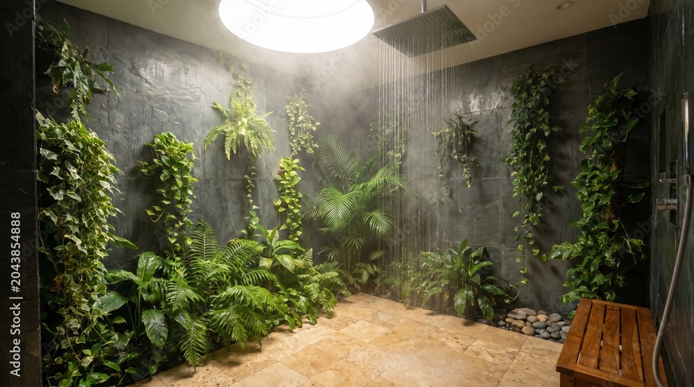 Obraz premium Indoor shower with rain head and living green wall