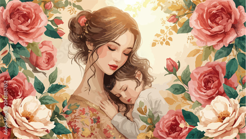 Foto Beautiful Mother and Child Fantasy Portrait Digital Illustration