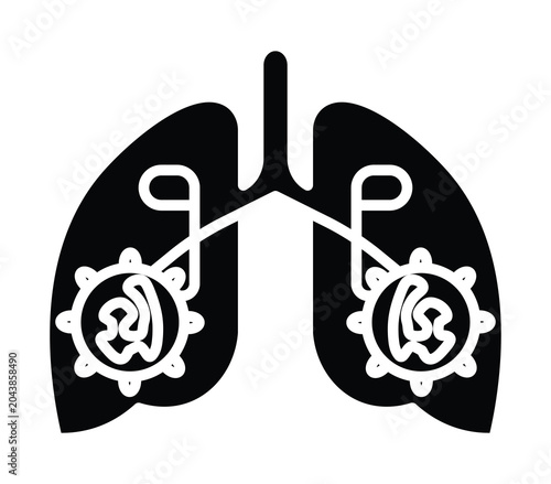 Artistic Illustration of Human Lungs with Cardiovascular Symbols in Black and White
